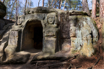 Naklejka premium Monument sandstone sculptures from 19th century in northern Bohemia, Libechov, Czech Republic