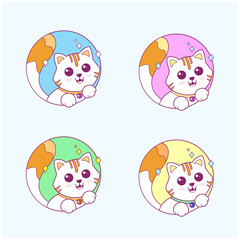 Vector illustration set logo of cute cat