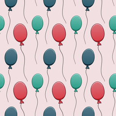 Red, green and blue balloons seamless pattern on pink background