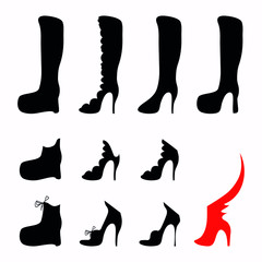 Shoe boot logo sign icon for women. Modern design. Fashion print for clothes, cards, picture banner for websites. Vector illustration