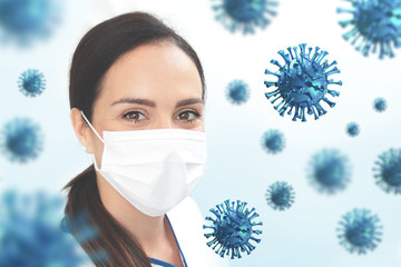 Coronavirus prevention, woman with protective mask