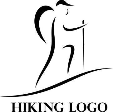 Adventure logo simple line hiker silhouette. Vector illustration, EPS 10.