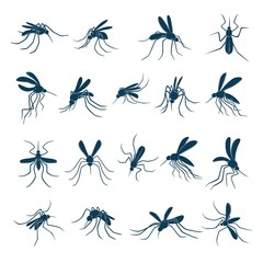 Flying mosquito. Little bloodsucker insects carriers of viruses silhouettes vector drawn set. Mosquito insect, malaria gnat and blood pest illustration