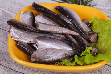 Anchovy fish snack in the bowl