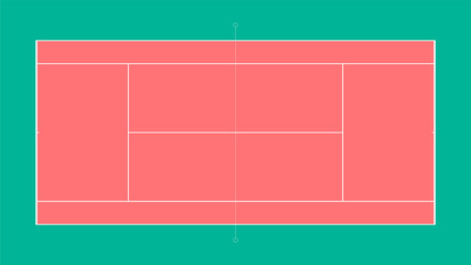Imitation of a professional sports tennis court. Flat style top for easy use in strategy or background. White marking lines on pastel colors.