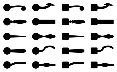 Collection of different door knobs isolated on white