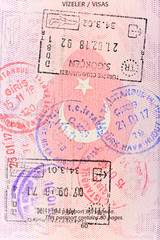 Visa entry and exit stamps on Turkish passport