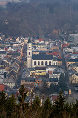 Blick vom Kriebelstein auf Elsterberg im Vogtland bei Sonnenaufgang