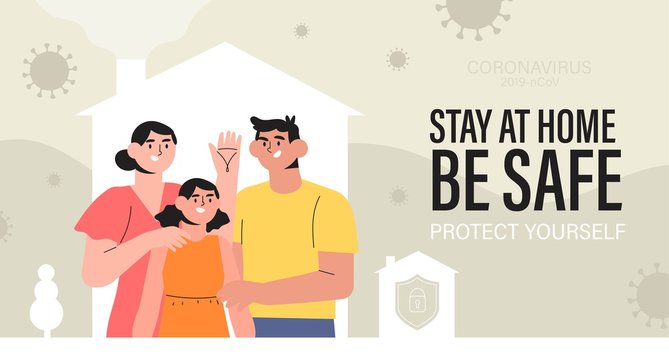 Happy healthy family stay at home in isolation on quarantine during coronavirus or covid19 pandemia. Be safe or protect yourself concept. Mother father and daughter spend time together in their house.