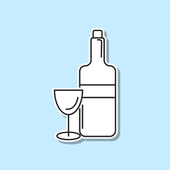 Wine bottle with wine glass sticker icon. Simple thin line, outline vector of party icons for ui and ux, website or mobile application