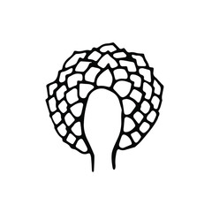 Human head logo with hair like a leaves. Female natural eco emblem. Logo for products, cosmetics, bio and eco products. Isolated on the white background hand drawn vector illustration.