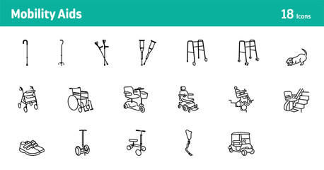 Mobility Aids Vector Icons - set of 18