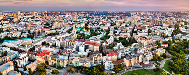 Fototapeta na wymiar Aerial panorama of the old town of Kiev, the capital of Ukraine