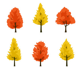 楓とイチョウ　紅葉の木イラストセット