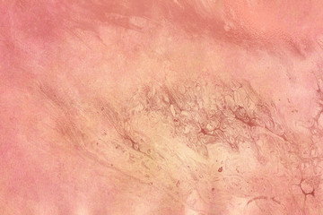 Peachy texture with gold paint leaks and stains. Craft Background.