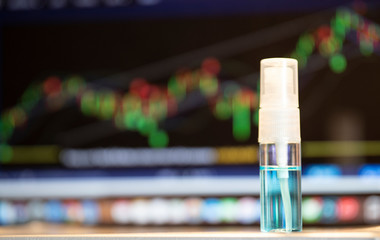 A bottle of spray alcohol, that is a way to clean stuff to killl covid-19 virus. It's a stuff to help world economic too.