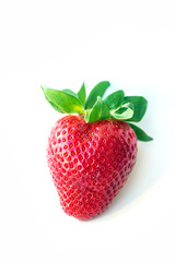 One fresh strawberry were placed on a white background. Copy space