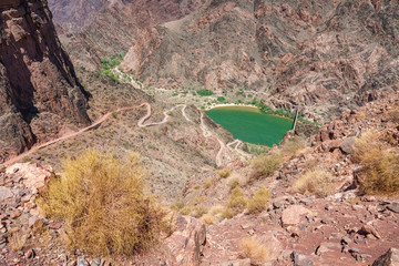 hiking the south kaibab trail at kaibab suspension bridge  in grand canyon national park, arizona,...
