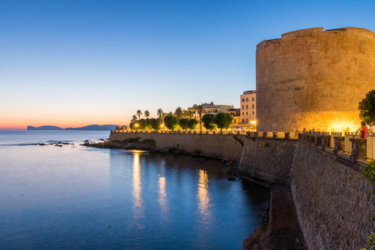The promenade of Alghero (Sardinia, Italy) during the twilight