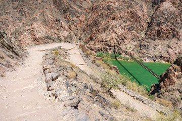 hiking the south kaibab trail at kaibab suspension bridge  in grand canyon national park, arizona,...