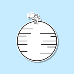 Astronaut stand on the moon with a flag sticker icon. Simple thin line, outline vector of space icons for ui and ux, website or mobile application