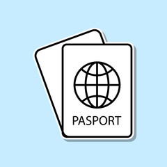 Passport sticker icon. Simple thin line, outline vector of Turizm icons for ui and ux, website or mobile application on blue background