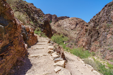 hiking the bright angel trail in grand canyon national park, arizona, usa