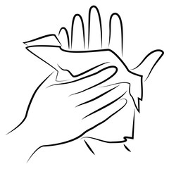 Rub your hands with a clean towel. Hygienic procedure. Disease prevention, good for health. Vector illustration.