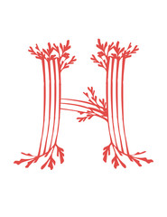 Letter H pink colored seaweeds underwater ocean plant sea coral elements flat vector illustration on white background