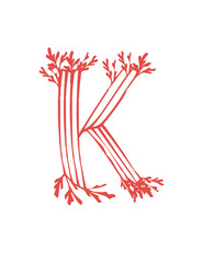 Letter K pink colored seaweeds underwater ocean plant sea coral elements flat vector illustration on white background