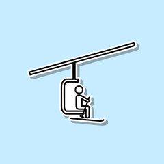 Ski resort elevator sticker icon. Simple thin line, outline vector of Turizm icons for ui and ux, website or mobile application on blue background