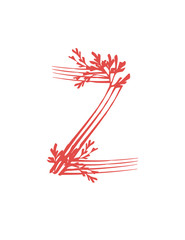 Letter Z pink colored seaweeds underwater ocean plant sea coral elements flat vector illustration on white background