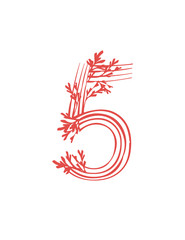 Number 5 pink colored seaweeds underwater ocean plant sea coral elements flat vector illustration on white background