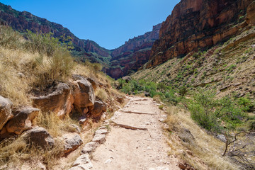 hiking the bright angel trail in grand canyon national park, arizona, usa