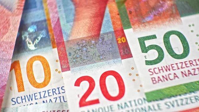 Swiss banknotes close up. CHF