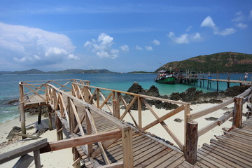 Wooden bridges and port of Ko Kham at Sattahip, Chon Buri, Thailand