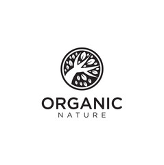 Circle Tree Logo Nature silhouette Vector Template . Organic leaf circle logo designs inspiration