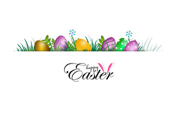 Easter Day Poster or banner template with Colorful Painted Easter Eggs.Easter eggs with different texture.Vector illustration