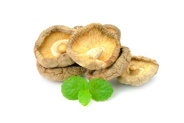 Dried Shiitake Mushrooms on white background