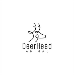 Deer Logo Linear template. Horns, antelopes, elk, antler, moose, Cervinae,muntjac, fallow deer, chital, Capreolinae, reindeer, chevrotains, Ruminantia And deer Line Logo Design Illustration.
