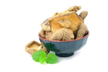 Dried Shiitake Mushrooms on white background