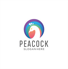Peacock Logo Design Vector Stock Illustration, peafowl Logo Design Colorful