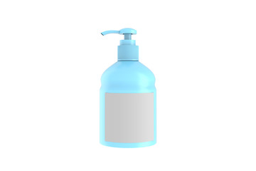 Ads template, blank hand wash realistic plastic bottle with dispenser airless pump. Pharmaceutical container liquid gel, soap, lotion, cream, shampoo, bath foam. 3d illustration