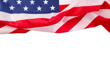 American flag isolated on white background with copy space
