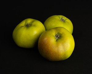 Bramley cooking apples isolated on a black background