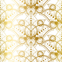 Seamless Pattern with Natural Golden Lotus Art