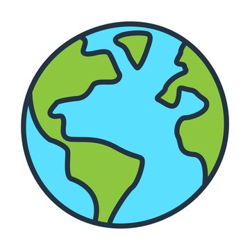 Green Earth icon in flat style. Planet ecology sign.