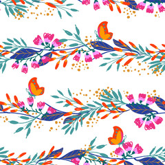 Seamless pattern of doodle flowers on white background
