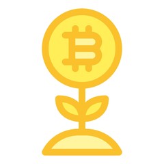 Obraz premium Golden bitcoin money tree icon in flat style. Investment growth sign for perfect web and mobile illustration.