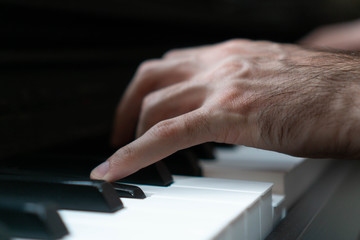 Fototapeta premium hands of a man playing the piano during the day, stylish photo